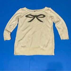 Frenchi Cream Sweater with Black Bow Accent